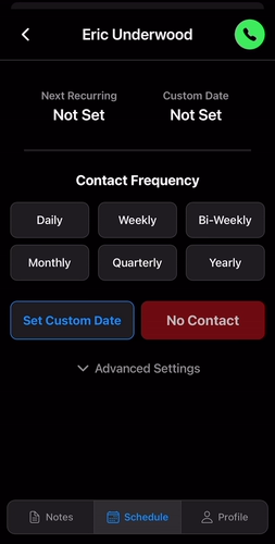 Setting contact frequency animation