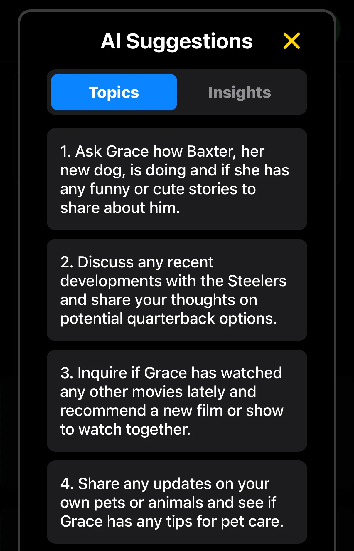 AI conversation suggestions