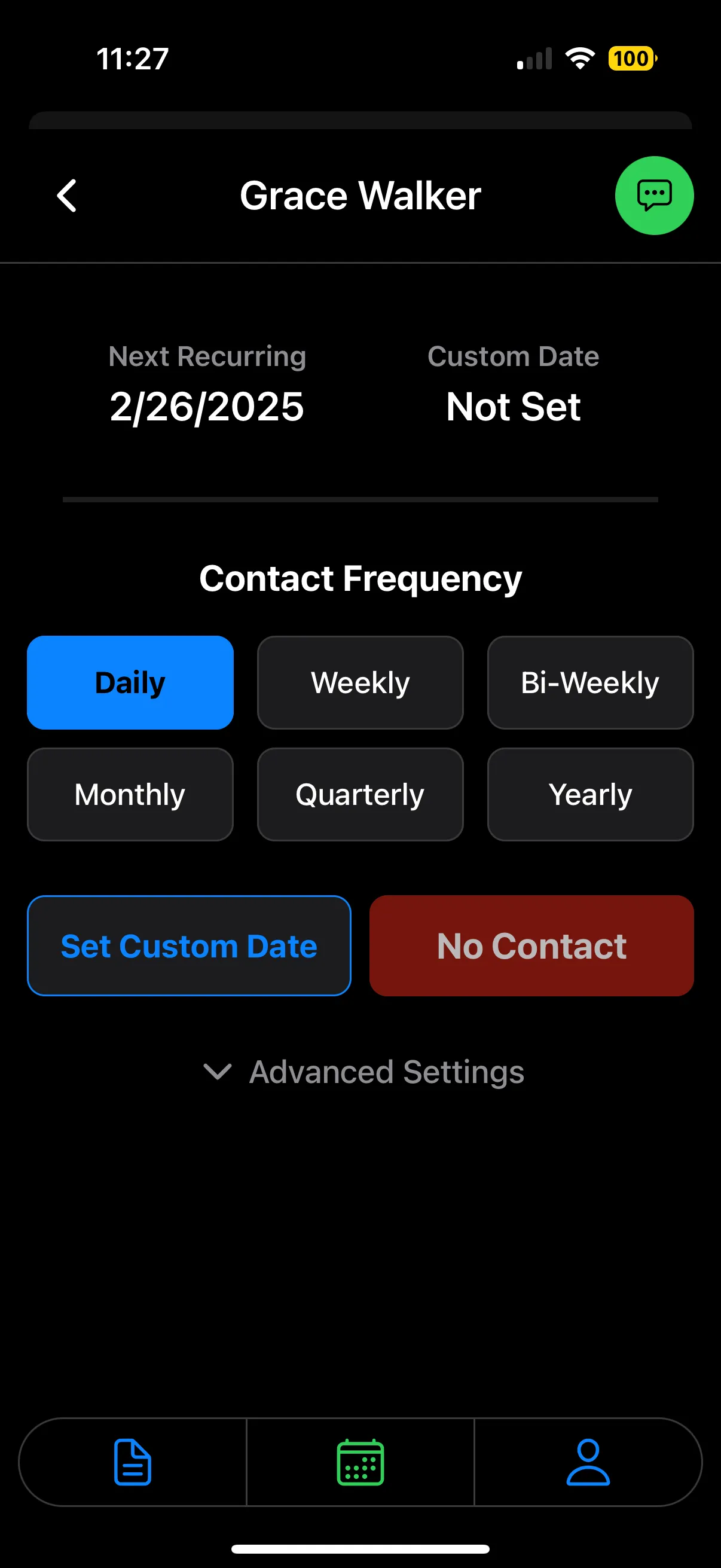 Contact frequency settings